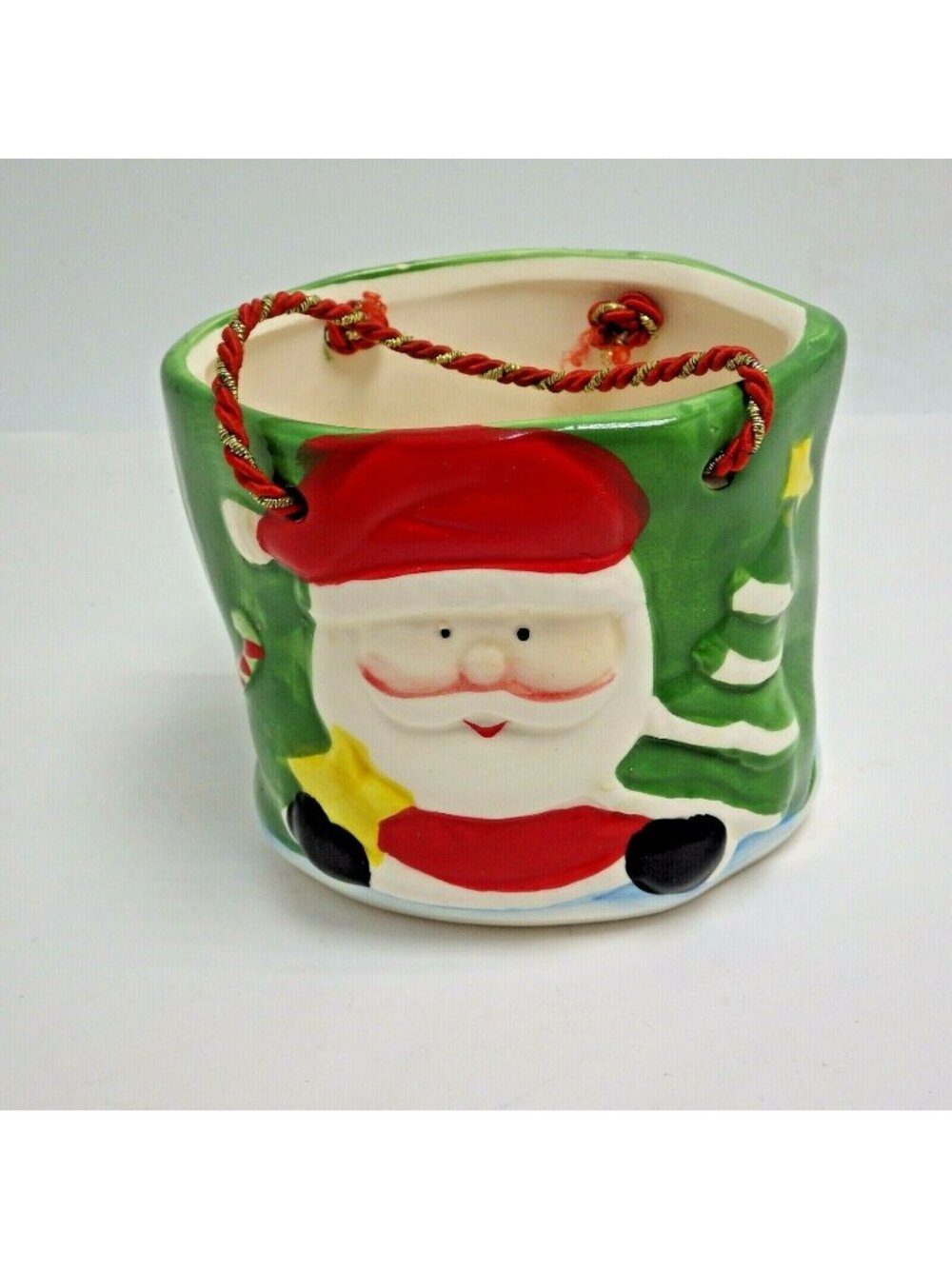 Santa Claus Planter Bowl Vase Candy Dish Centerpiece Christmas Holiday Handles